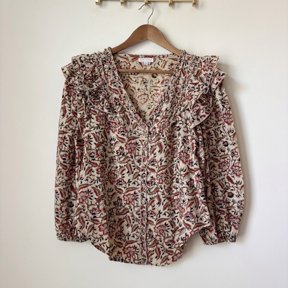 Anna Cate Ruffle V Neck Button Up Top Medium Tuckernuck